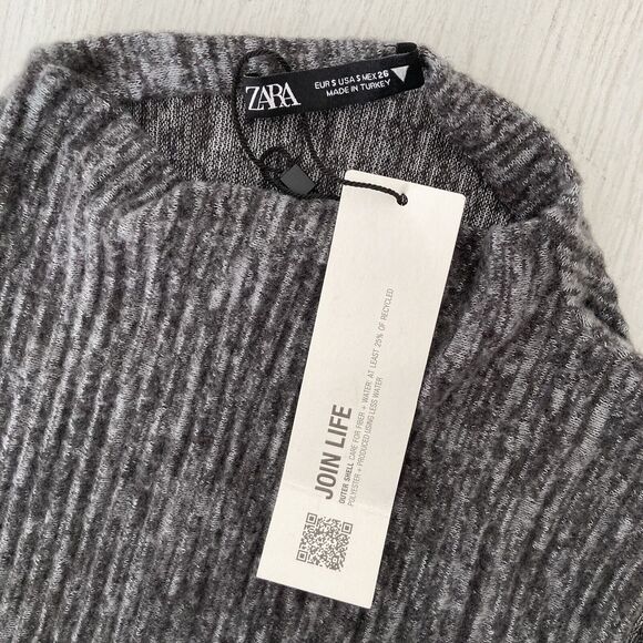 Zara Sweater Dress Womens Small Gray Ribbed Mockneck Sleeveless Maxi Soft - Picture 9 of 10